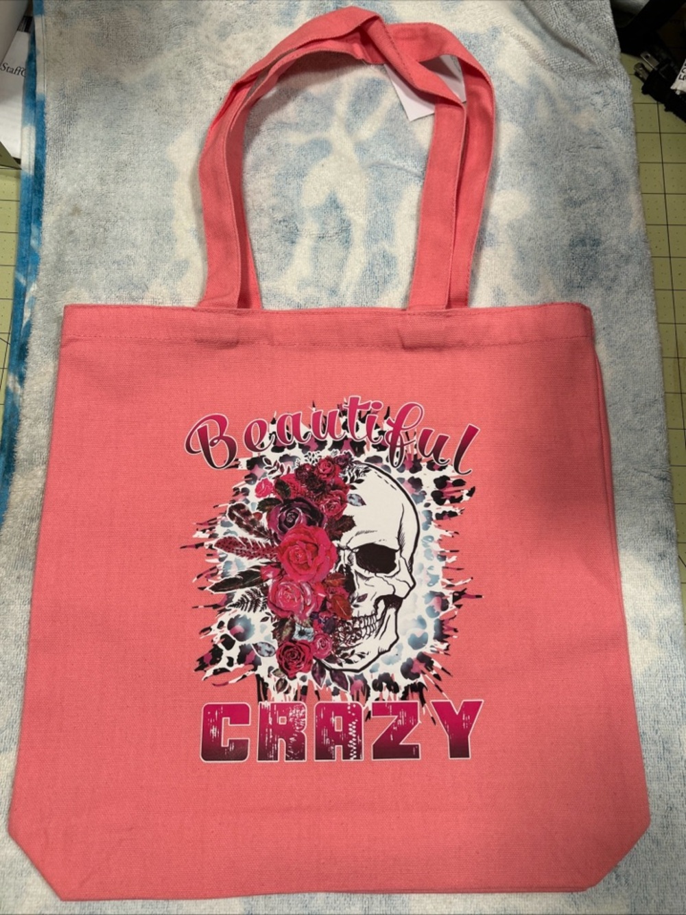 Pink 'Beautiful Crazy' Graphic Canvas Tote